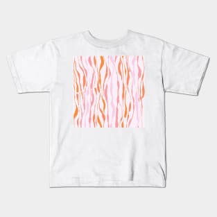 animal print - orange and pink striped tiger-zebra on light pink background Kids T-Shirt